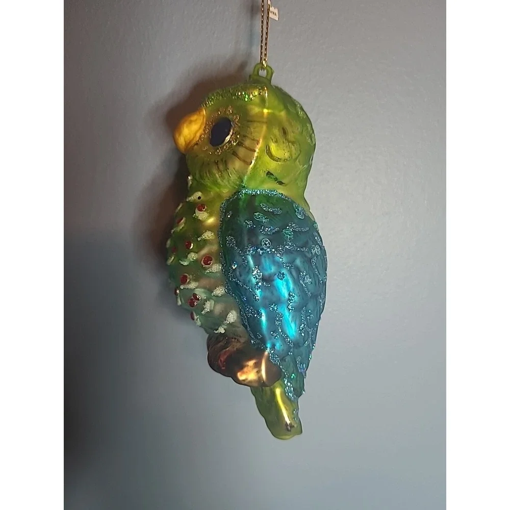 Lot 4 Blown Glass Bird Christmas‎ Ornaments Sparkly Glitter Parrot Owl Cardinal